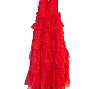 Red Strapless Corset Tulle Ruffle Formal Gown Lace Up Back NWT Size 2